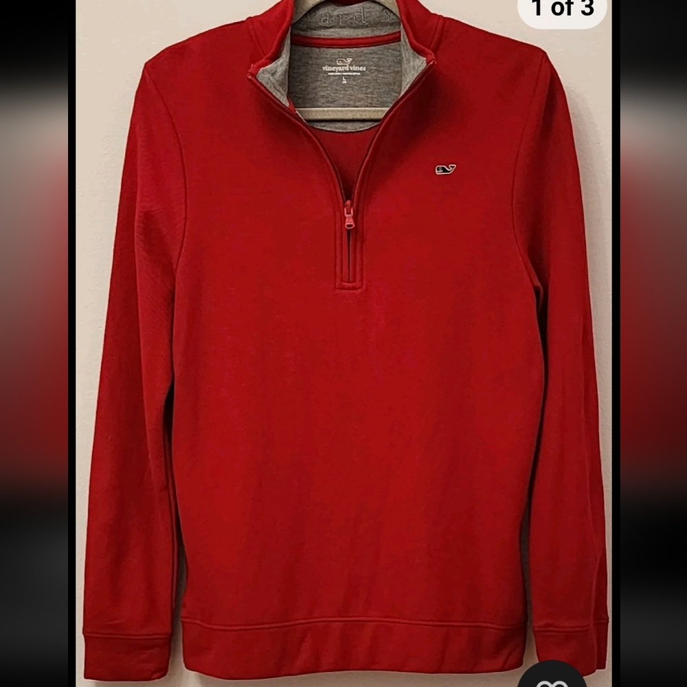 Vineyard Vines Youth Red Long Sleeve Casual 1/4 Zip Pullover Shirt Size L